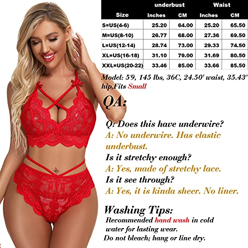 Namifin Women Lace Bralette and Panty Set Strappy Lace Lingerie