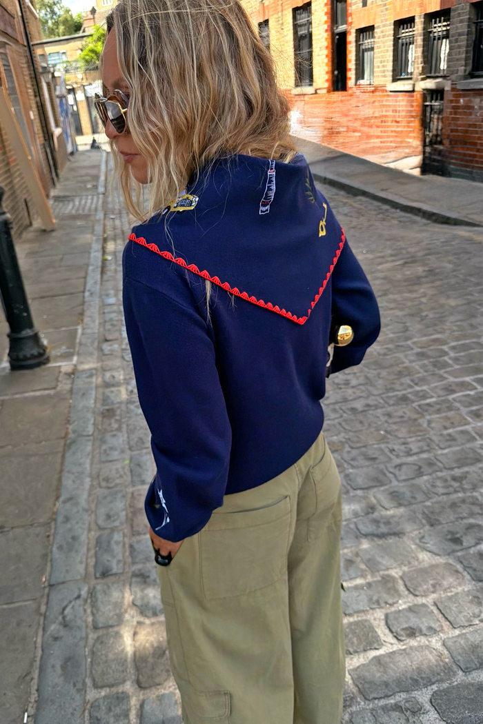 Navy Icons Knit Scarf