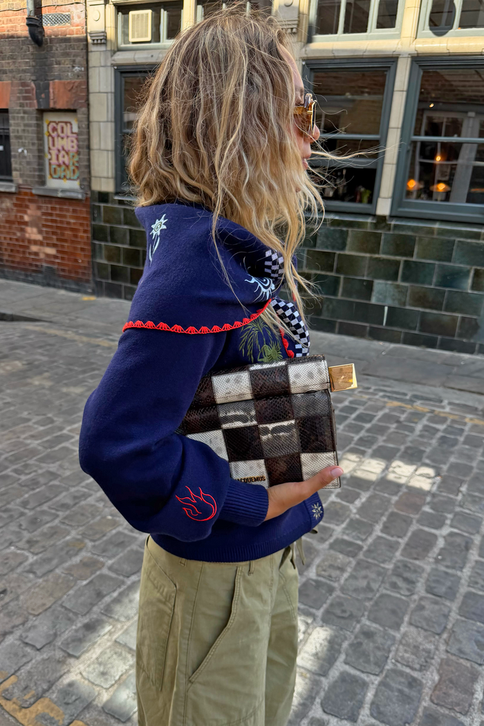 Navy Icons Knit Scarf