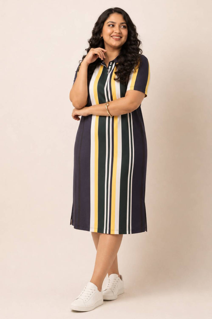 Navy Yellow Printed Polo Dress