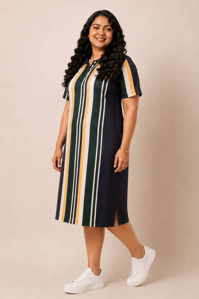Navy Yellow Printed Polo Dress