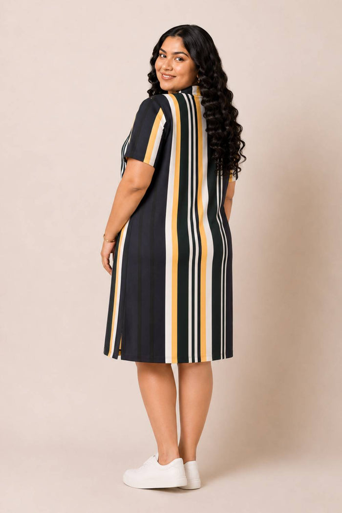 Navy Yellow Printed Polo Dress