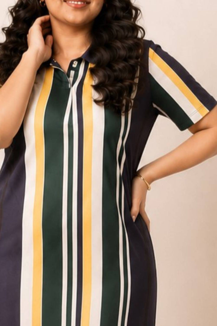 Navy Yellow Printed Polo Dress