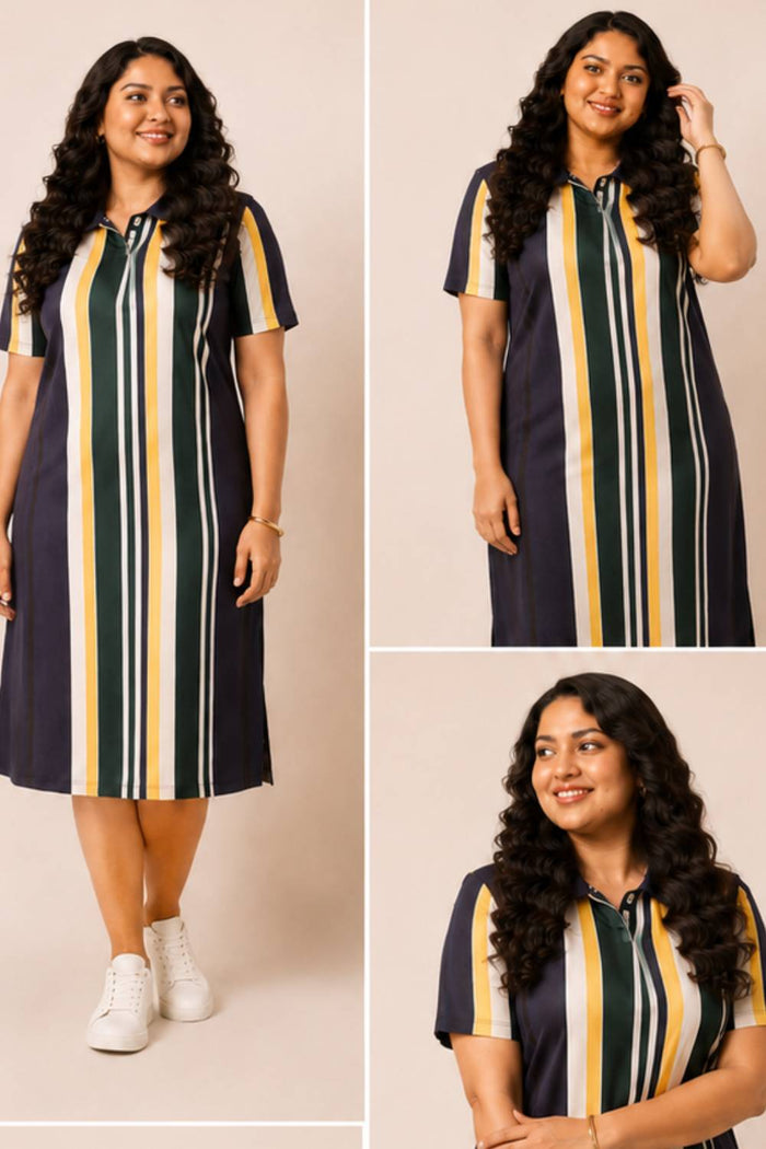 Navy Yellow Printed Polo Dress