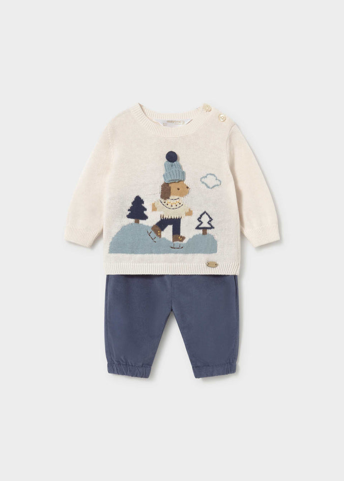 Mayoral newborn boy indigo jacquard sweater and pants set