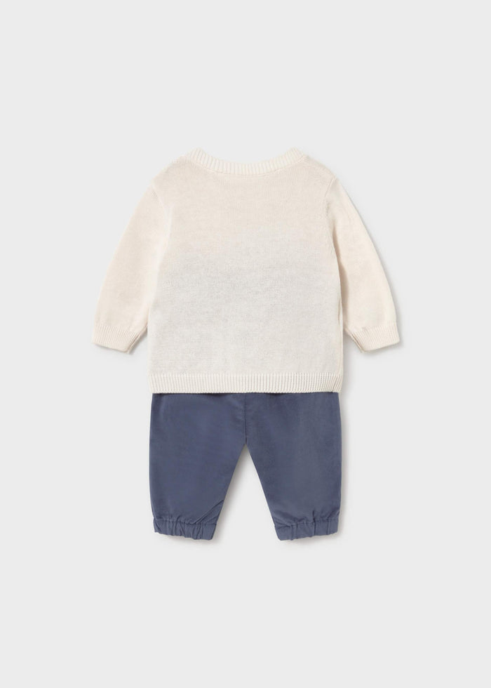 Mayoral newborn boy indigo jacquard sweater and pants set, photo 2