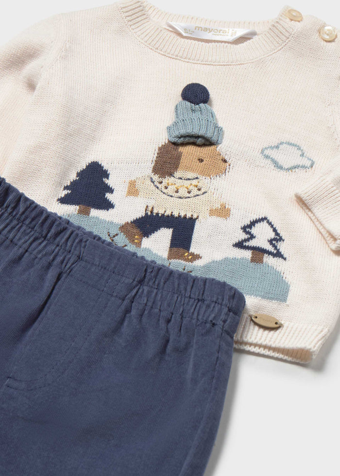 Mayoral newborn boy indigo jacquard sweater and pants set, photo 3