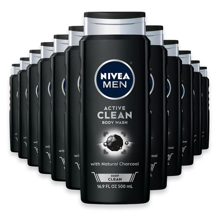 NIVEA MEN Active Clean Charcoal Deep Cleansing Body Wash - 16.9 oz - 12 Pack