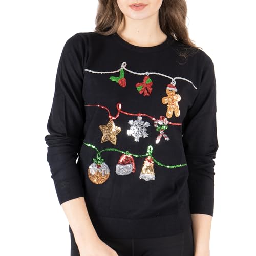 NOROZE Women's Christmas Tops Sweatshirts Sequin Jingle Bells HoHoHo Pug Mrs Claus Xmas Jumper - Style Heist