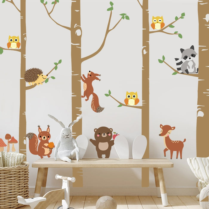 Nursery Wall Decals Birch Trees Forest Animals