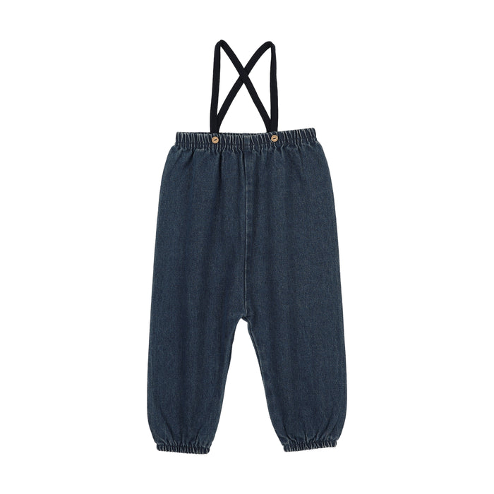 one piece knit straps suspender romper - blue denim