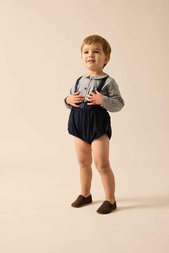 one piece plaid edition bubble romper - navy