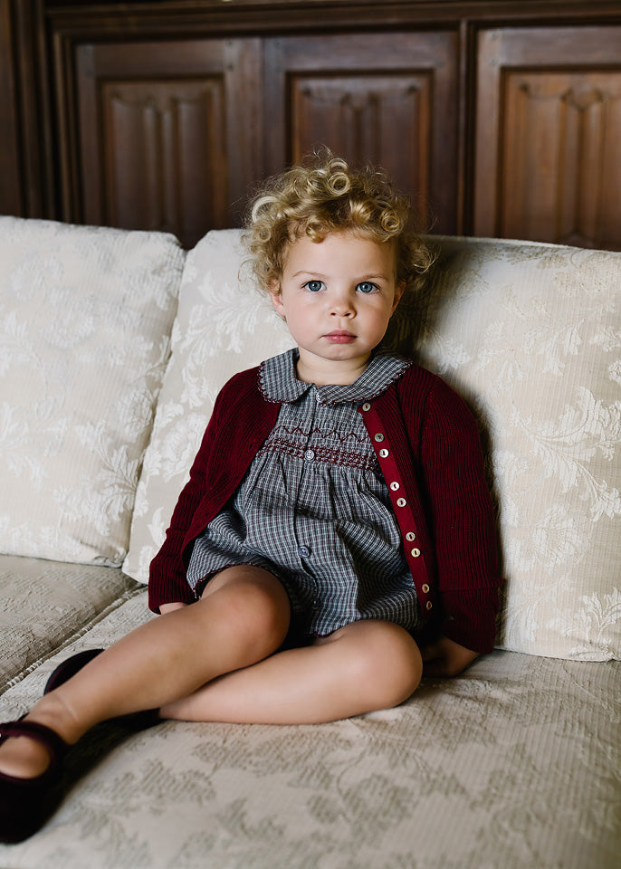 one piece plaid smocked romper - soft gray plaid