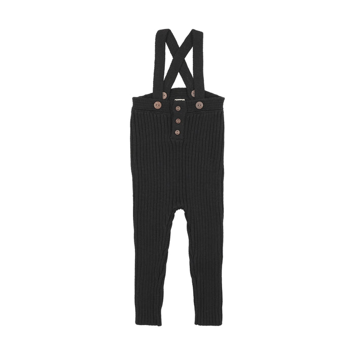one piece rib knit long overalls - black