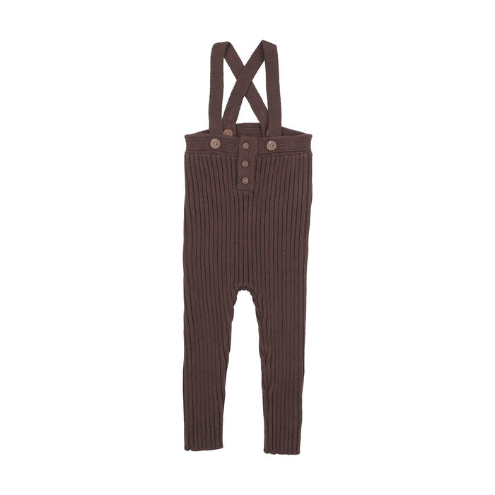 one piece rib knit long overalls - chocolate brown