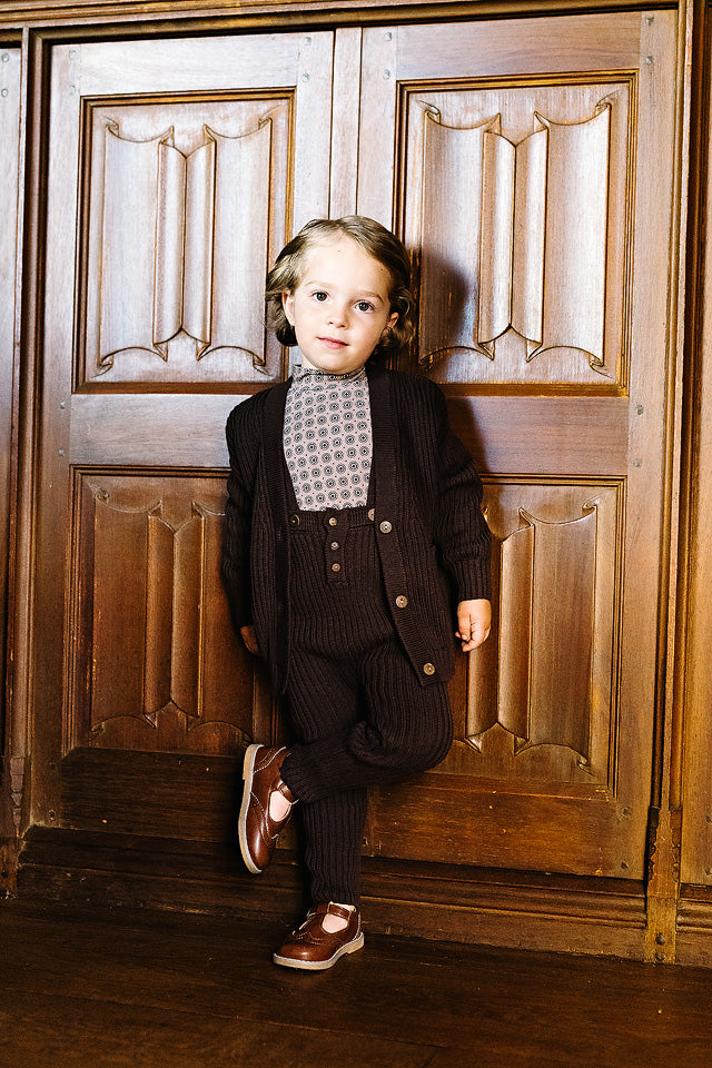 one piece rib knit long overalls - chocolate brown