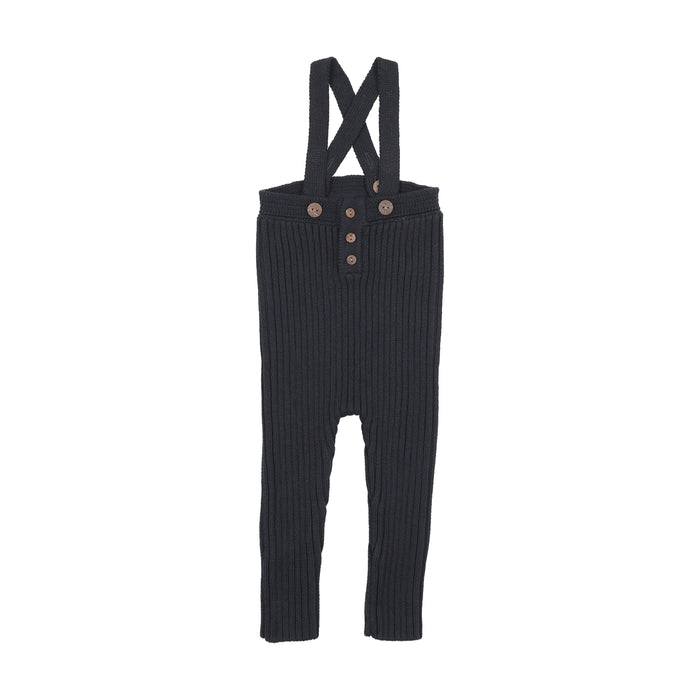 one piece rib knit long overalls - navy