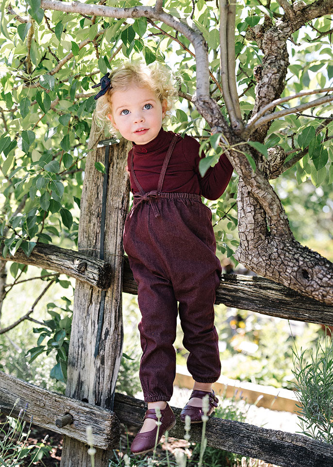 one piece rugged threads bubble suspender - burgundy denim