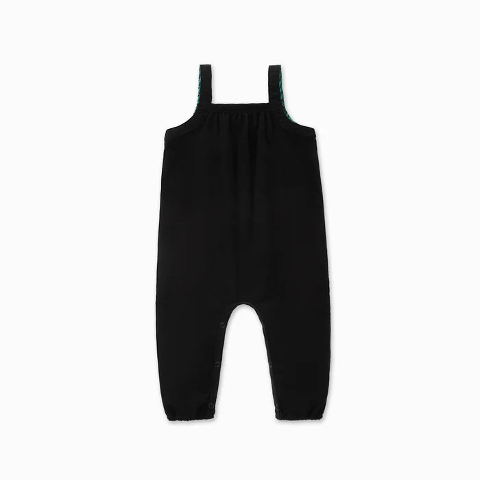 one piece soft corduroy long romper and geometric onesie - black
