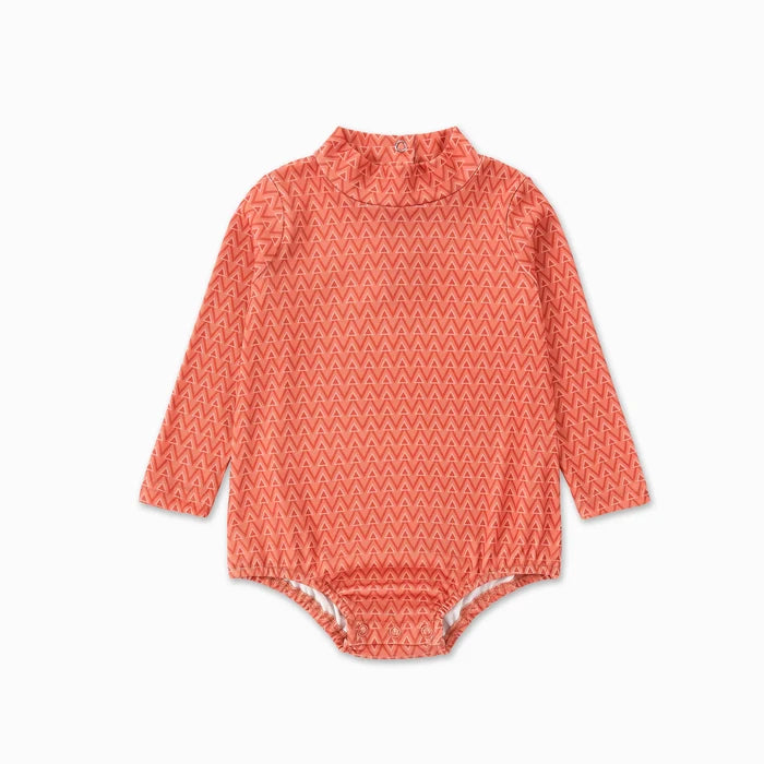 one piece soft corduroy long romper and geometric onesie - red