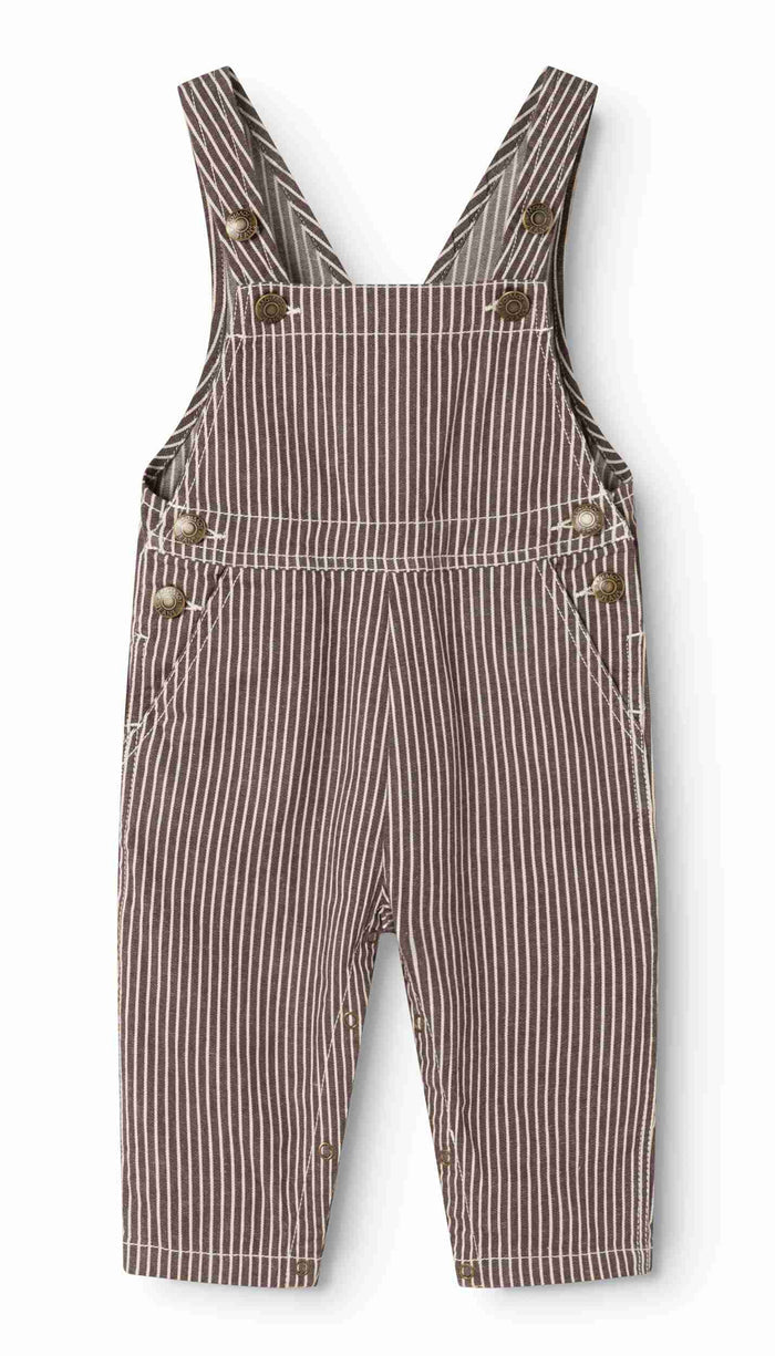 one piece soft denim striped long overalls - dark brownie