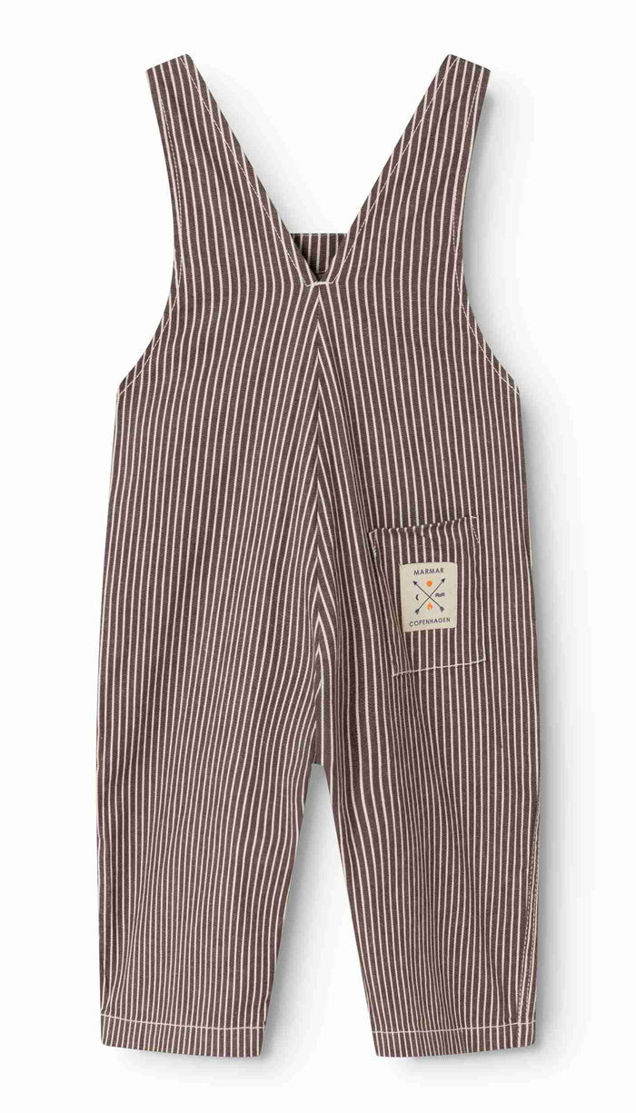 one piece soft denim striped long overalls - dark brownie