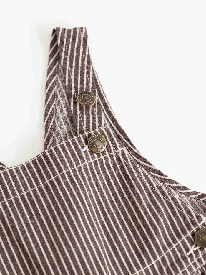 one piece soft denim striped long overalls - dark brownie