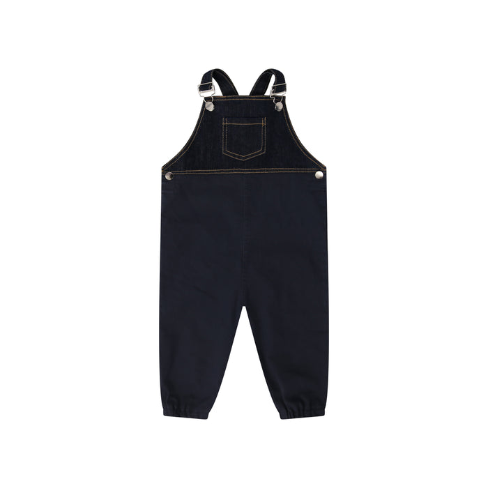 one piece two tone denim color stitch overalls - navy/denim