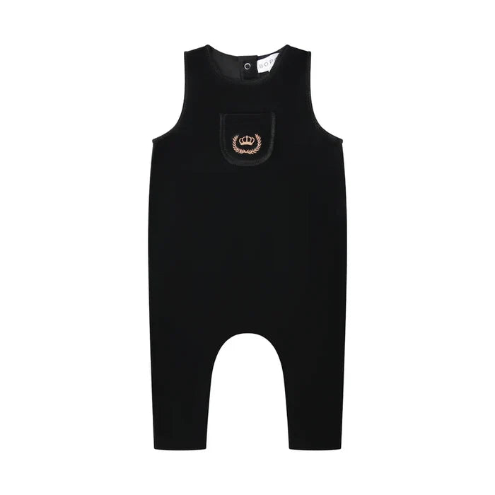 one piece velour crest romper - black