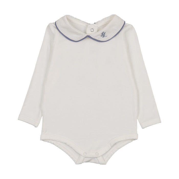 onesie l/s peter pan with piping - white/dried blue