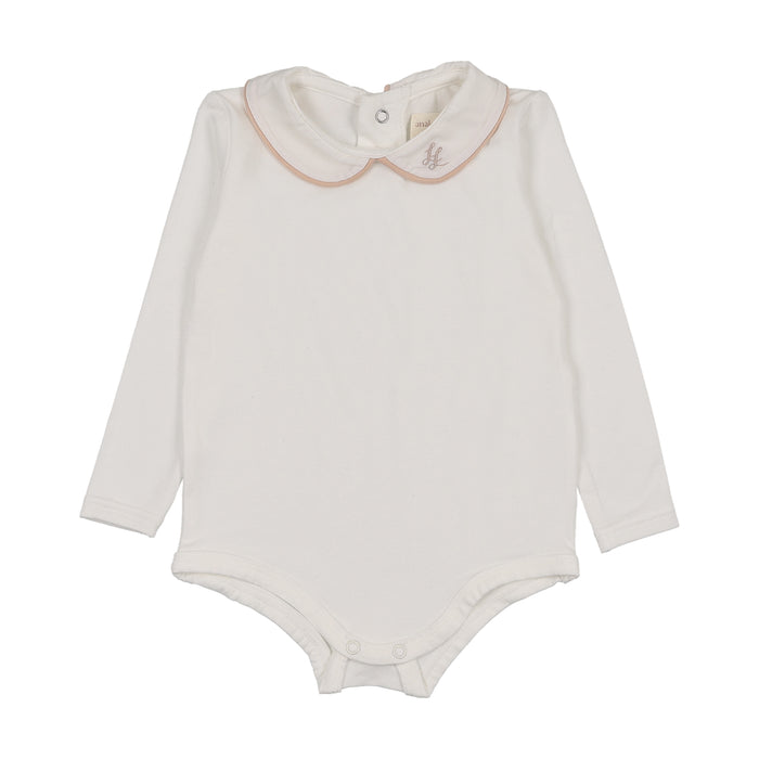 onesie l/s peter pan with piping - white/dried rose