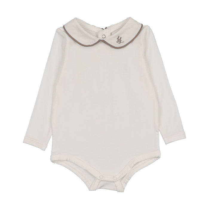 onesie l/s peter pan with piping - white/misty oat