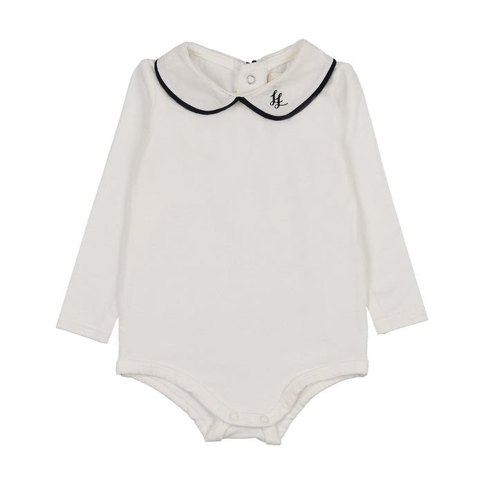 onesie l/s peter pan with piping - white/navy