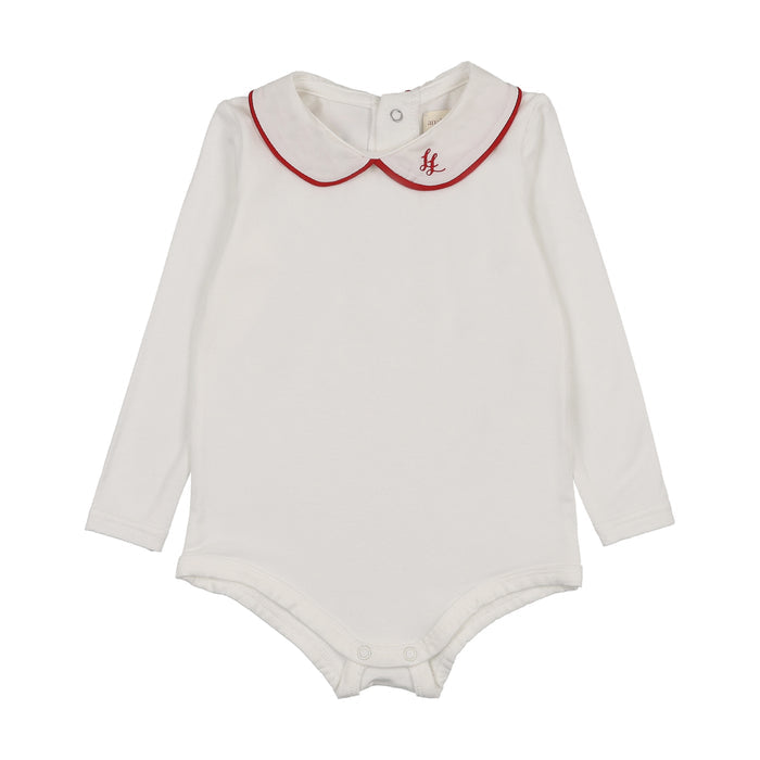 onesie l/s peter pan with piping - white/red