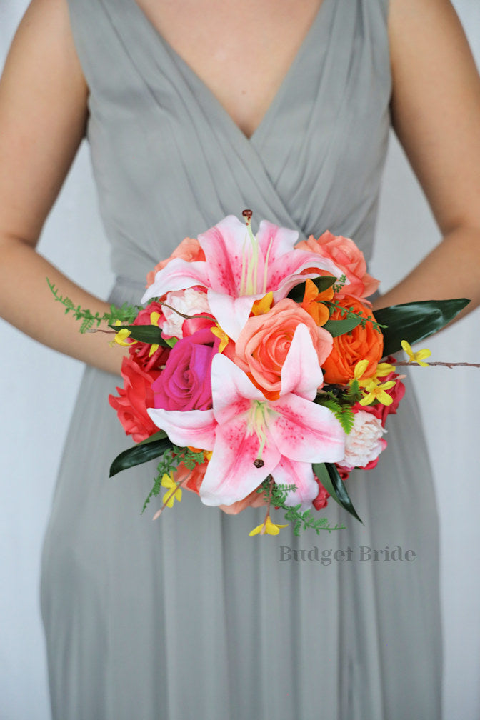 Orange and Hot Pink Custom Wedding Bouquet - $39.50 | Nama