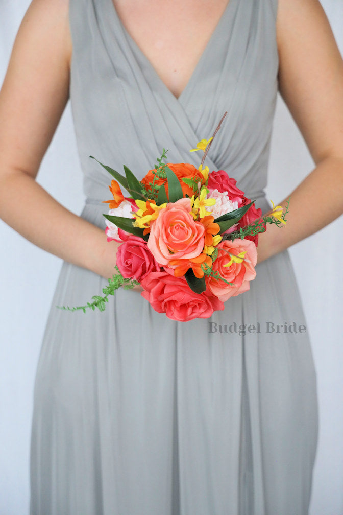 Orange and Hot Pink Custom Wedding Bouquet - $39.50 | Nama