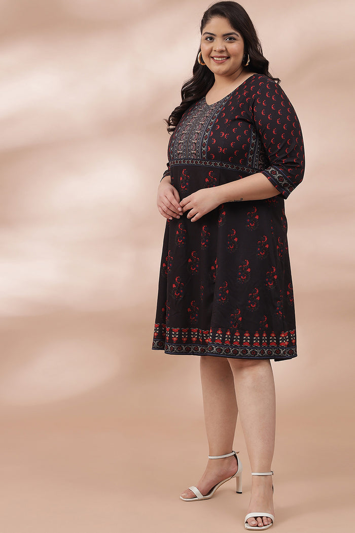 Ornate Black Printed Dress