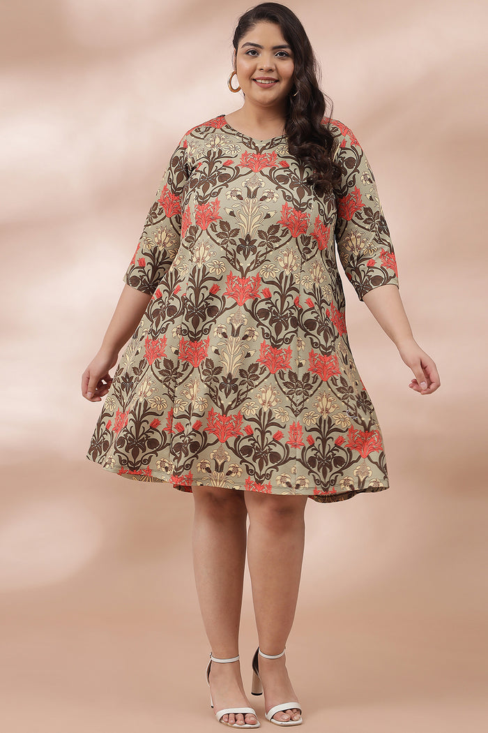 Ornate Green Printed Dress