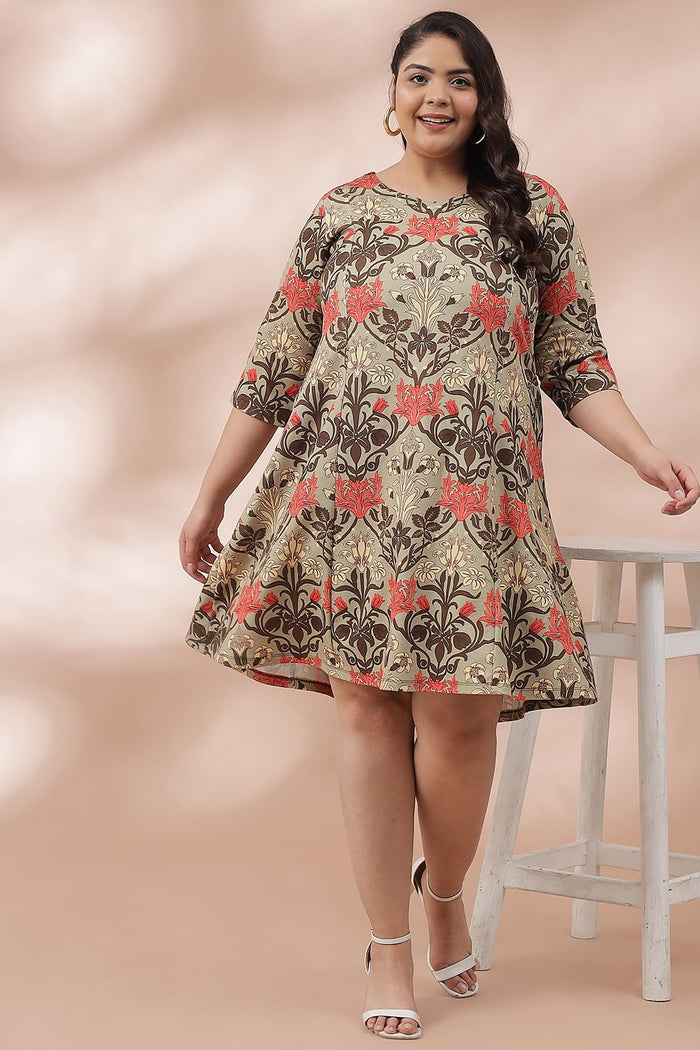 Ornate Green Printed Dress
