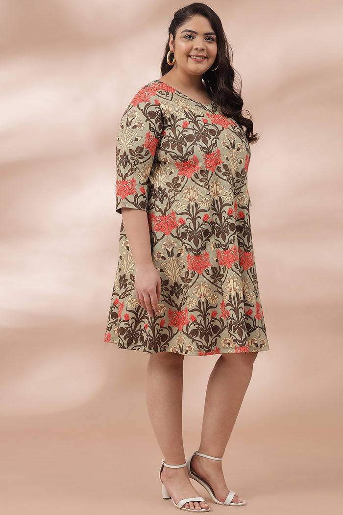 Ornate Green Printed Dress