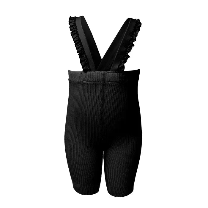 overall ribbed with ruffled suspender short - 202-dusty pink