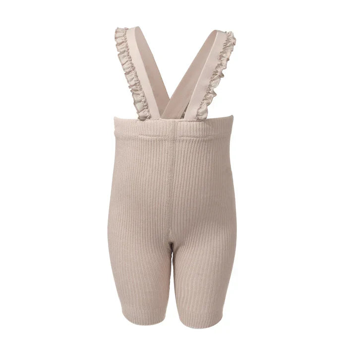 overall ribbed with ruffled suspender short - 202-dusty pink