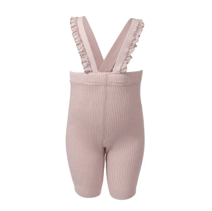 overall ribbed with ruffled suspender short - 202-dusty pink