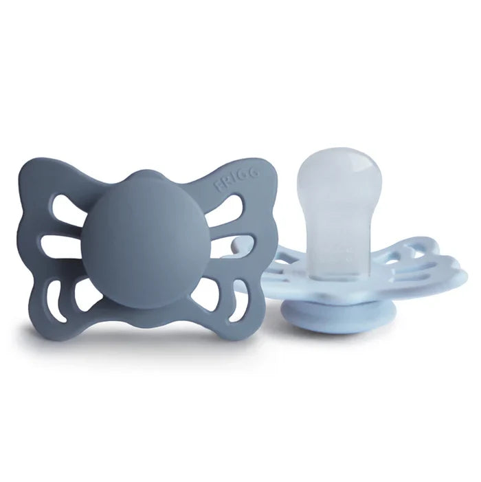 pacifier butterfly anatomical silicone 2 pack - slate/powder blue