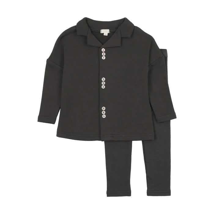 pajamas cluster button shirt and pants - black
