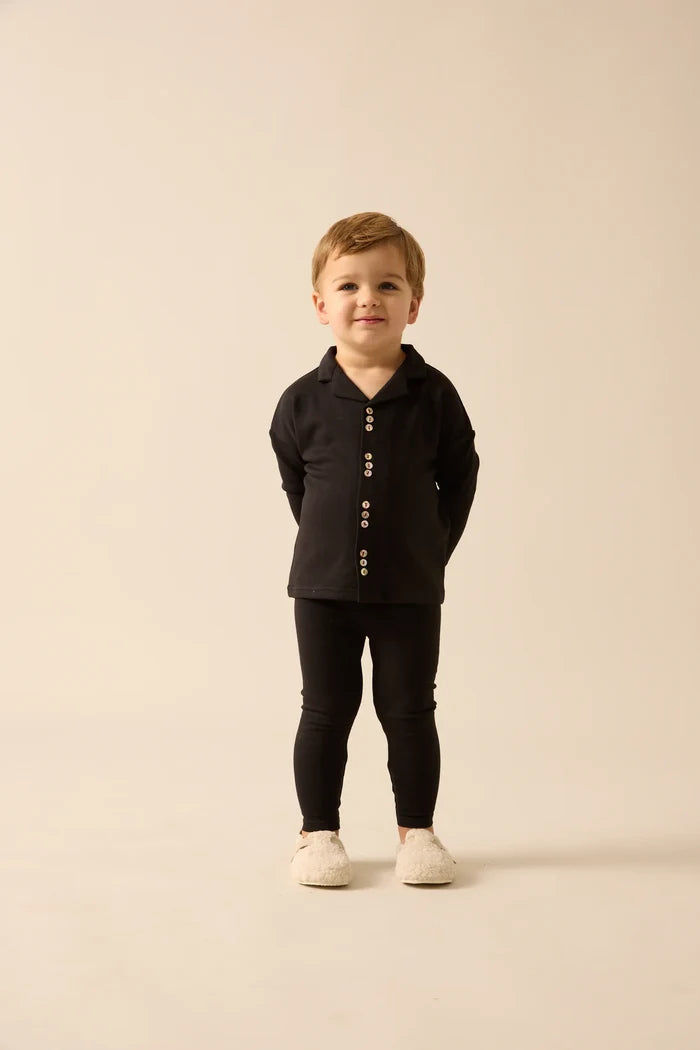 pajamas cluster button shirt and pants - black