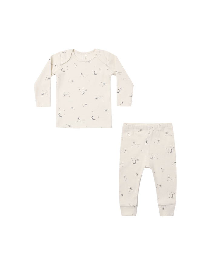 pajamas ribbed print tee and leggings - celestial/natural