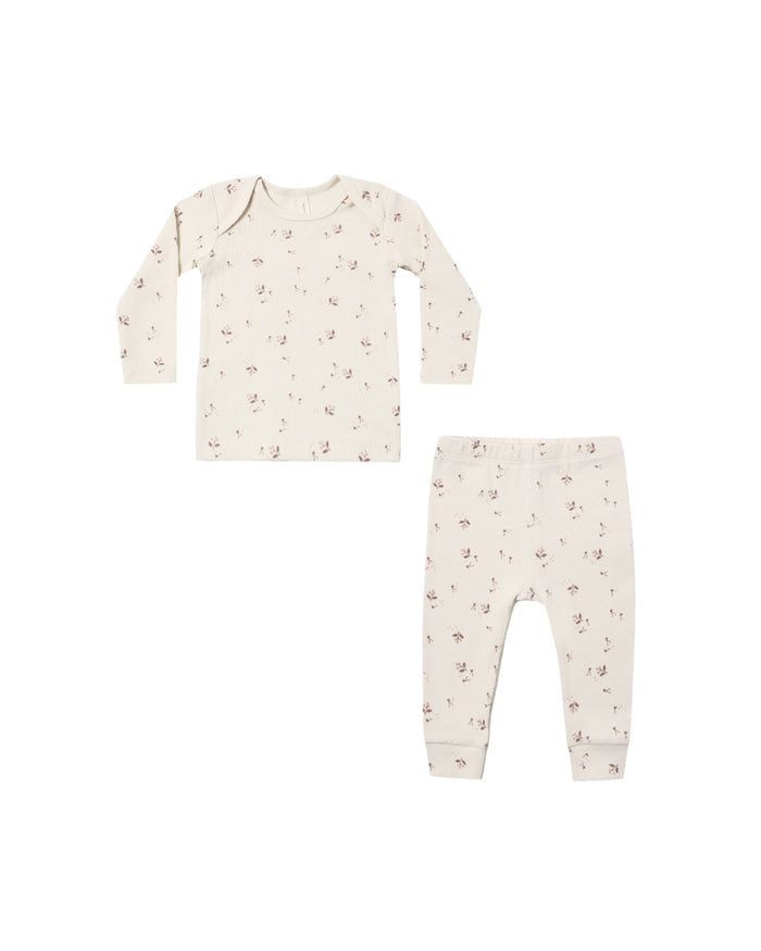 pajamas ribbed print tee and leggings - fall ditsy/natural