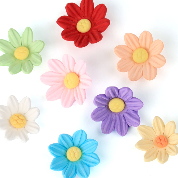 Sugar Daisy Flowers great for decorating cupcakes and cakes.  Edible topper readymade cake decoration.