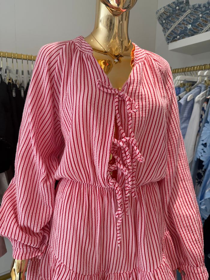 Pinstripe Tie Up Frill Playsuit (2 Colours)